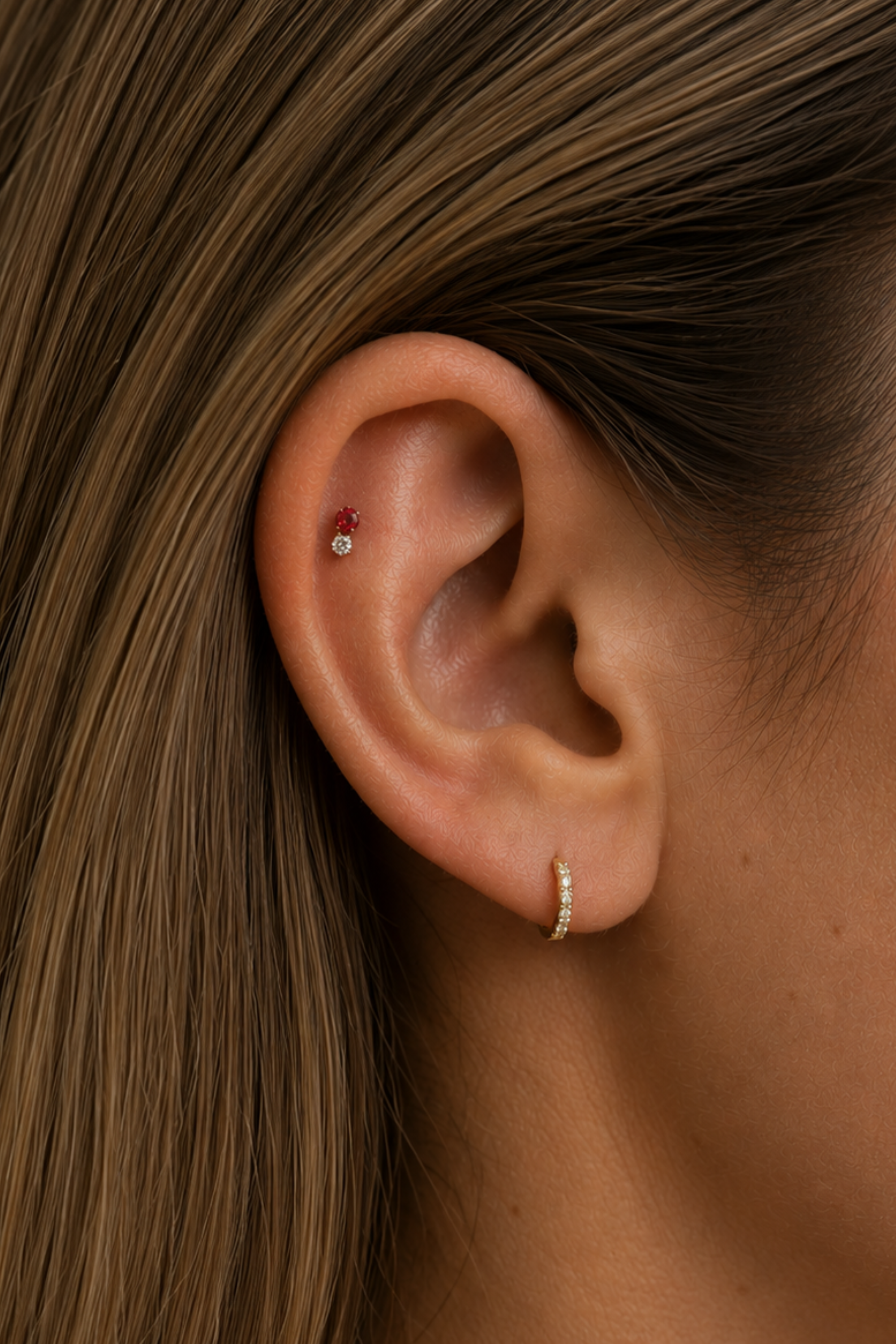Piercing Double Vermelho em Titânio