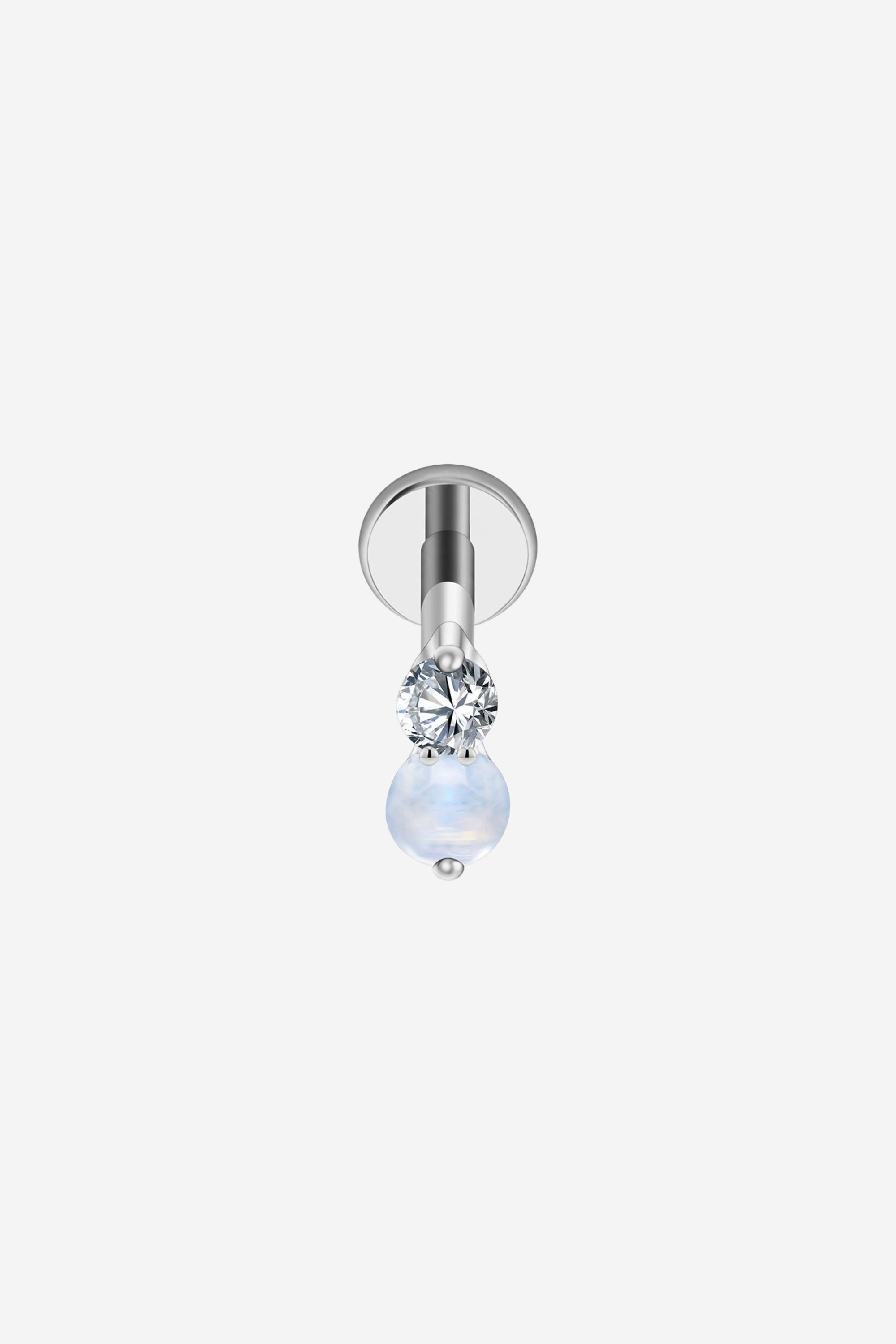 Piercing Prateado Double Moonstone em Titânio