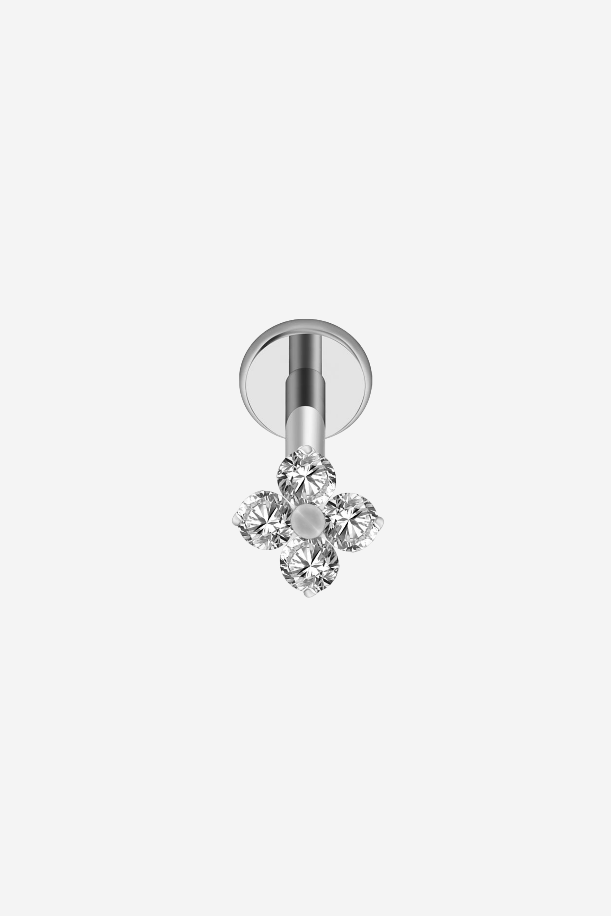 Piercing Prateado White Flower em Titânio