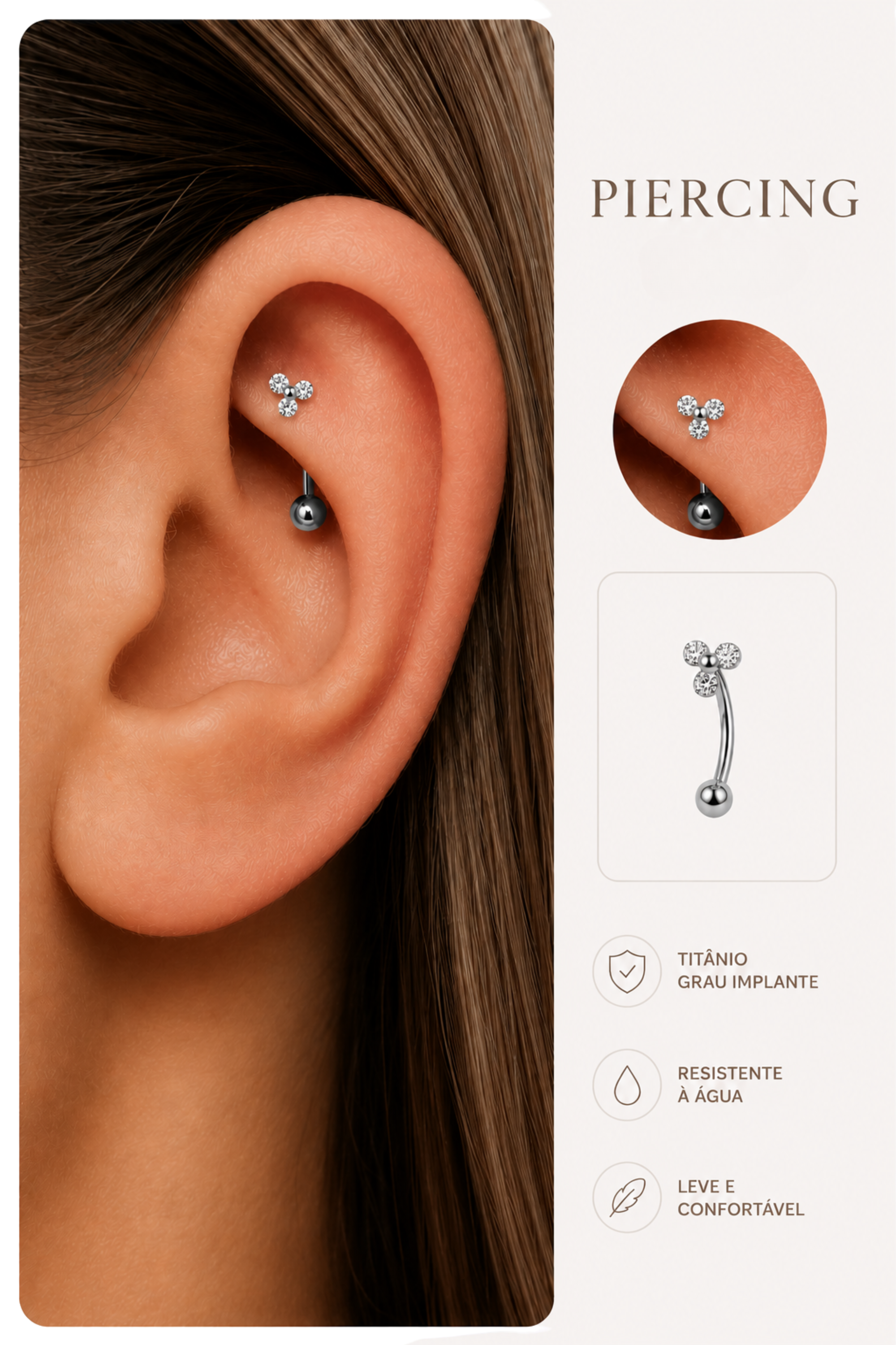 Trio Curve Silver Titanium Piercing