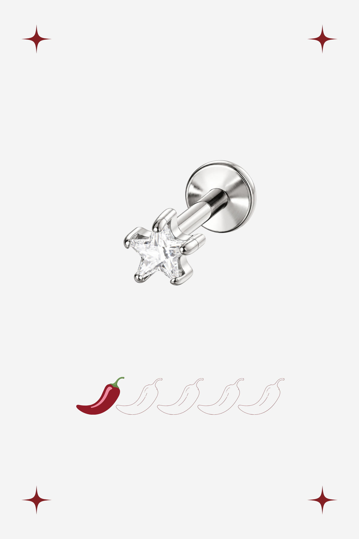 Piercing Prateado Solitaire Star Branco em Titânio